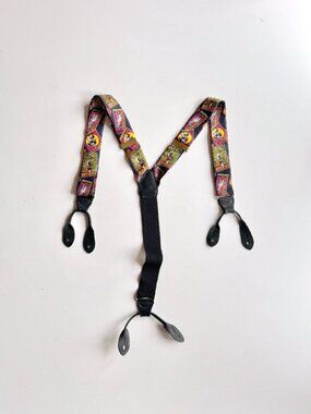 Vintage ADDICTION Football Themed Silk Adjustable Elastic Leather Suspenders